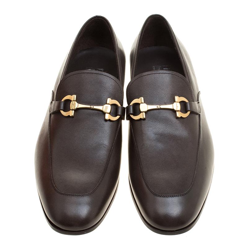 Black Salvatore Ferragamo Brown Leather Geremy Bit Loafers Size 46