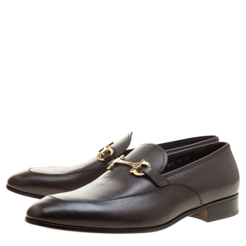 Salvatore Ferragamo Brown Leather Geremy Bit Loafers Size 46 In New Condition In Dubai, Al Qouz 2