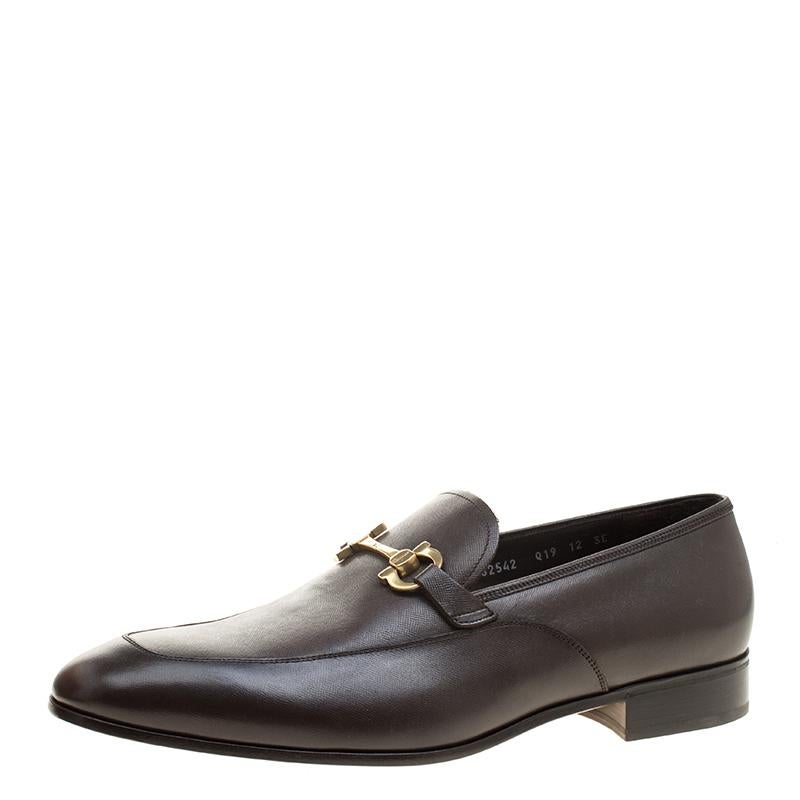 Salvatore Ferragamo Brown Leather Geremy Bit Loafers Size 46