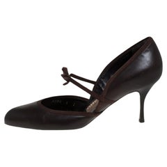 Salvatore Ferragamo Brown Leather Grosgrain Trim Bow Round Toe Pumps Size 36.5