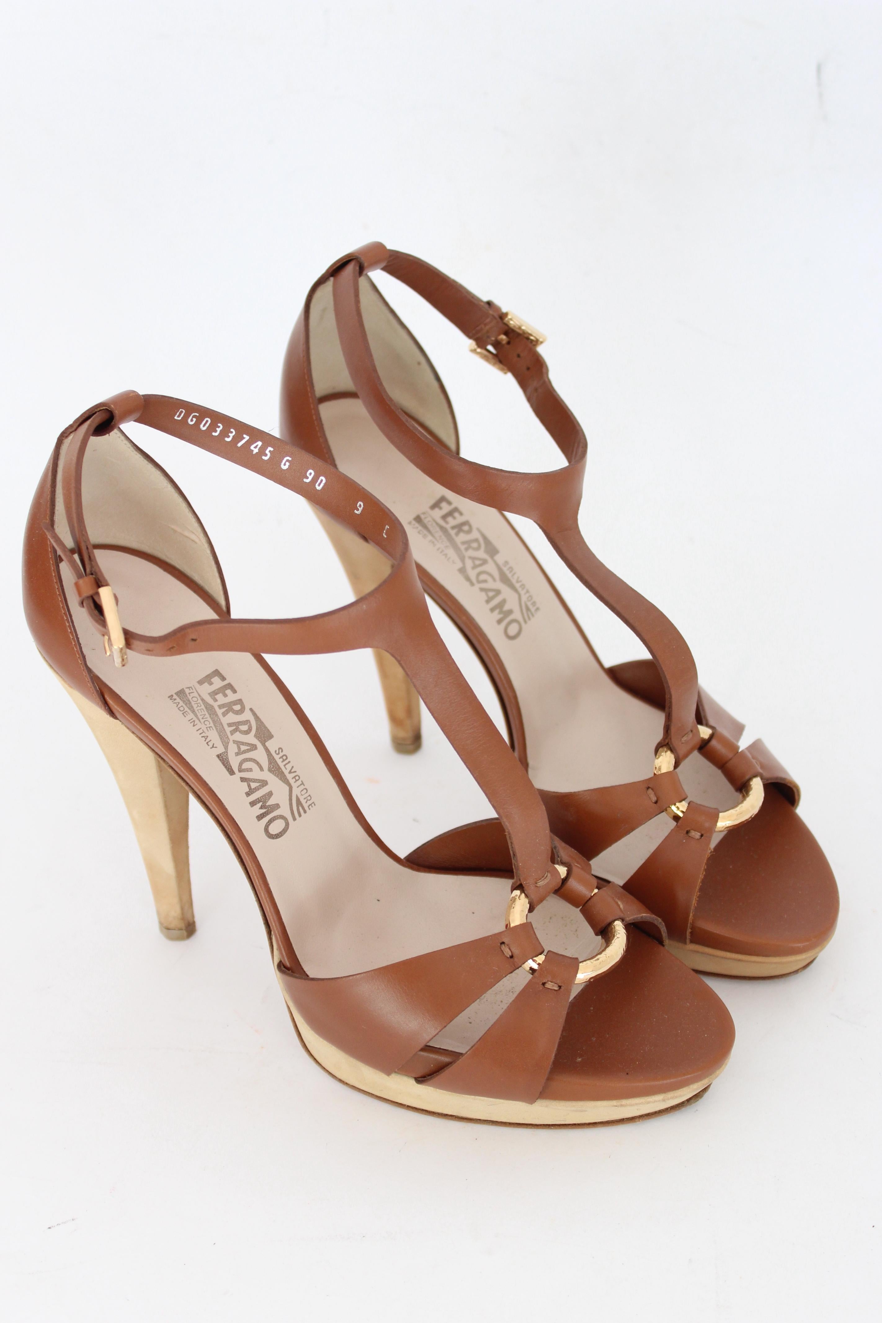 Women's Salvatore Ferragamo Brown Leather Heel Shoes Deniz