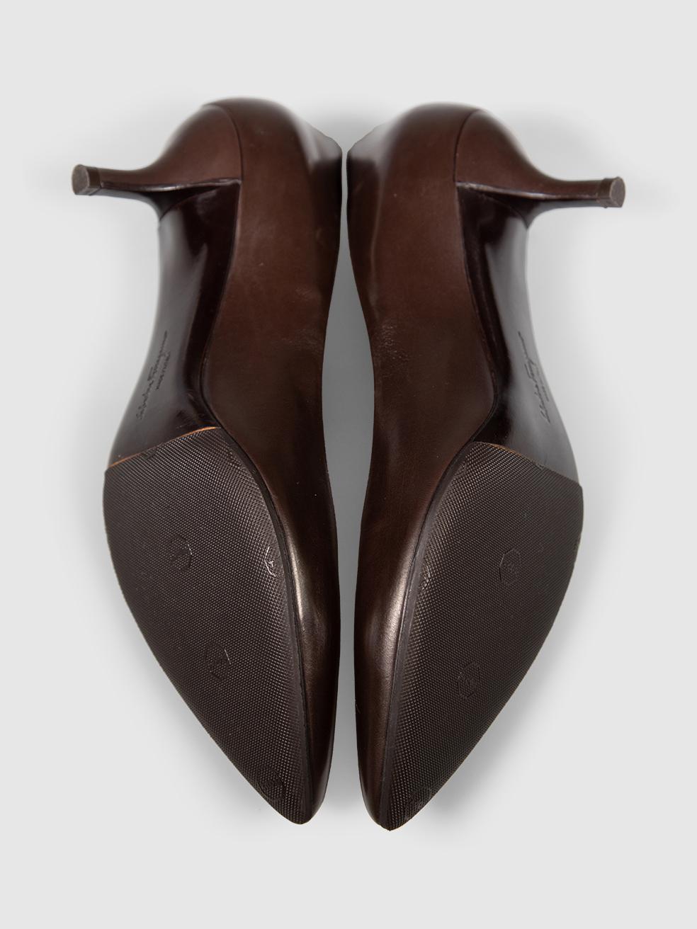Salvatore Ferragamo Chaussures à talons hauts en cuir marron Taille UK 5 Pour femmes en vente