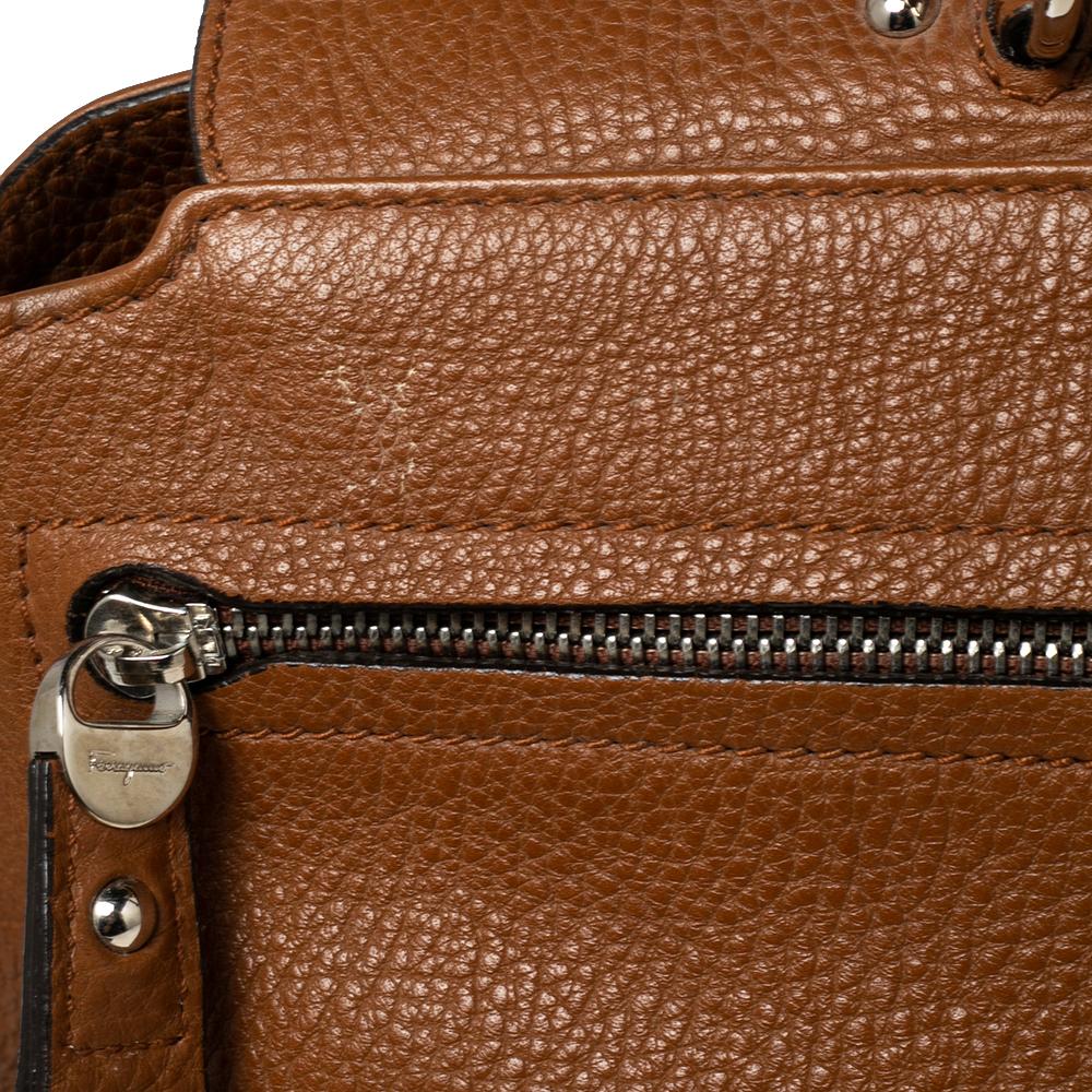 Salvatore Ferragamo Brown Leather Large Sofia Top Handle Bag 7
