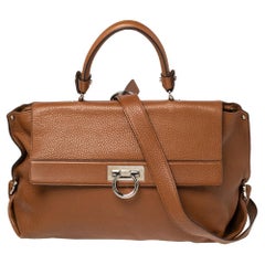 Salvatore Ferragamo Brown Leather Large Sofia Top Handle Bag
