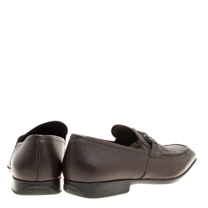 Black Salvatore Ferragamo Brown Leather Loafers Size 46