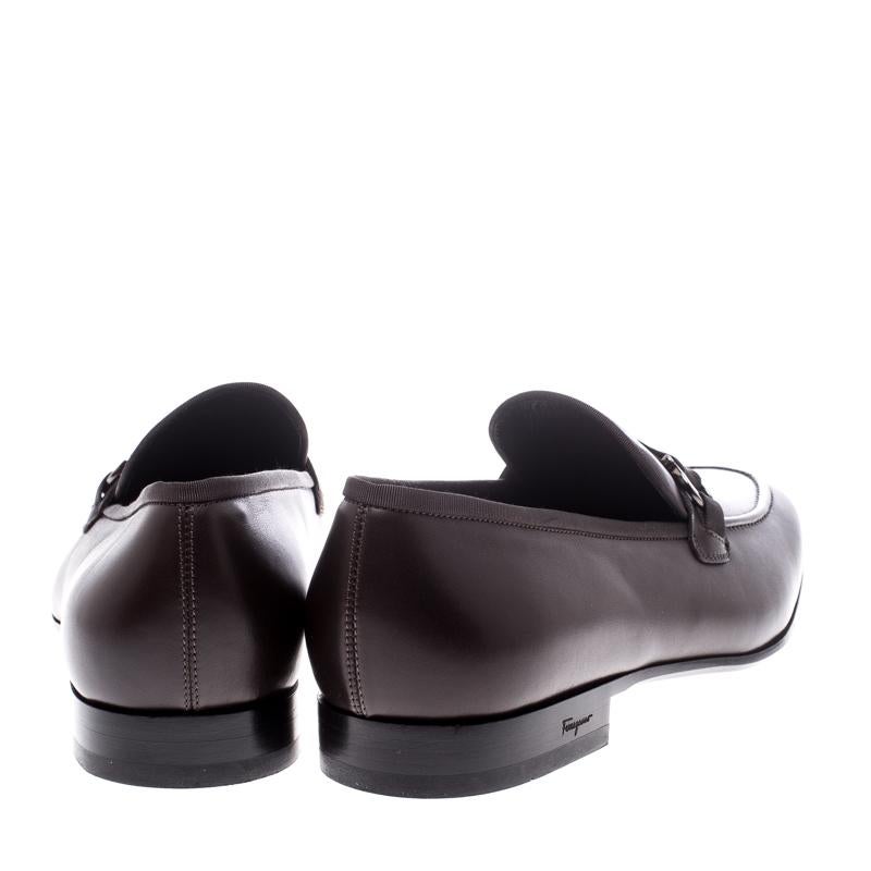 Black Salvatore Ferragamo Brown Leather Ludwig Loafers Size 44.5