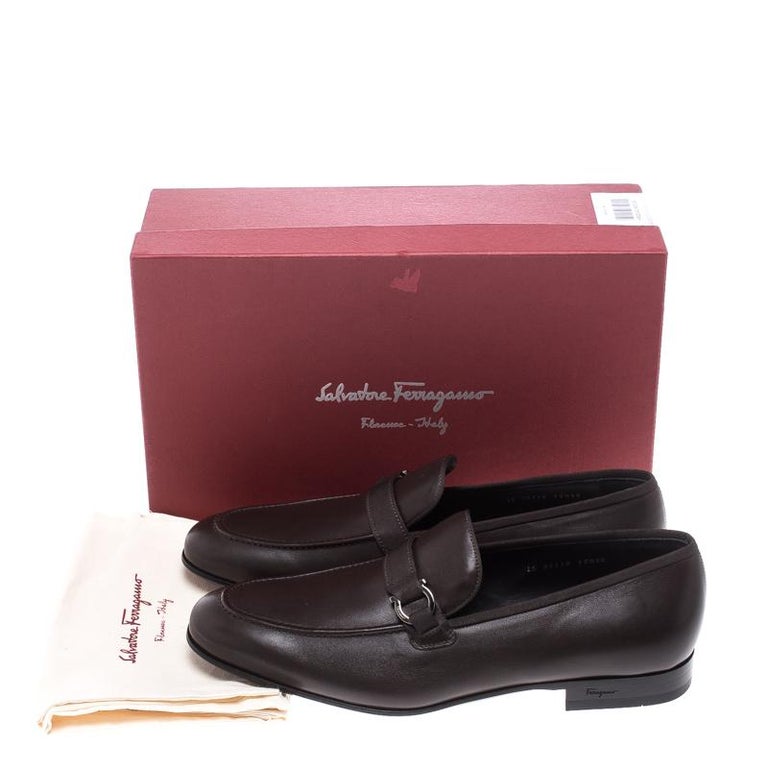 Salvatore Ferragamo Brown Leather Ludwig Loafers Size 44.5 For Sale at ...