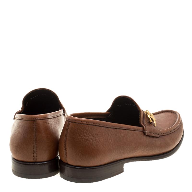 Salvatore Ferragamo Brown Leather Mason Loafers Size 43 In Good Condition In Dubai, Al Qouz 2