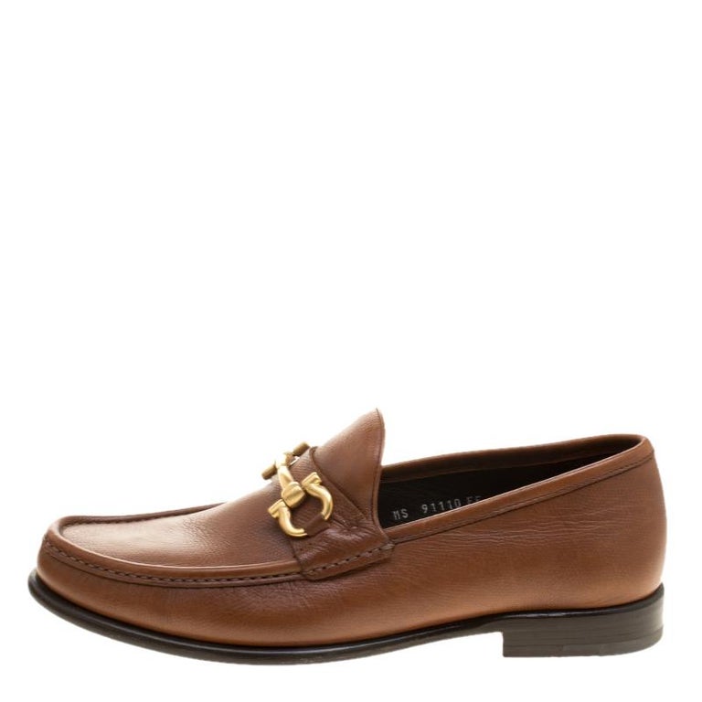 Salvatore Ferragamo Brown Leather Mason Loafers Size 43 For Sale at 1stDibs