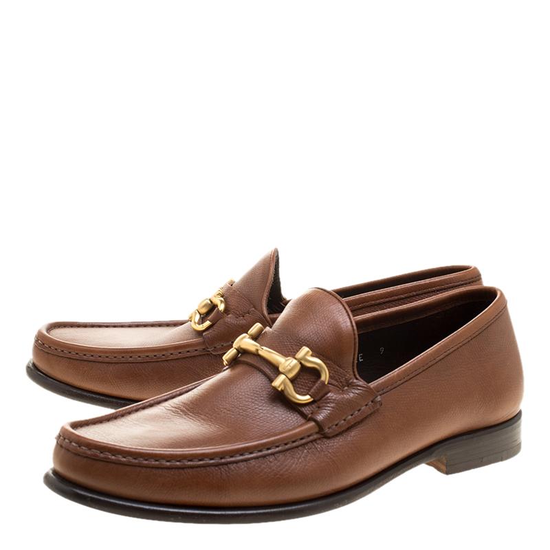 Salvatore Ferragamo Brown Leather Mason Loafers Size 43 For Sale at 1stDibs