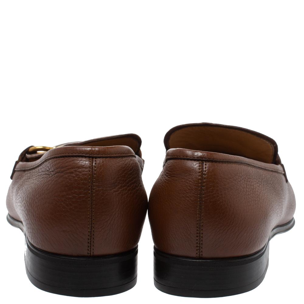 Salvatore Ferragamo Brown Leather Mason Loafers Size 43.5 In Good Condition For Sale In Dubai, Al Qouz 2