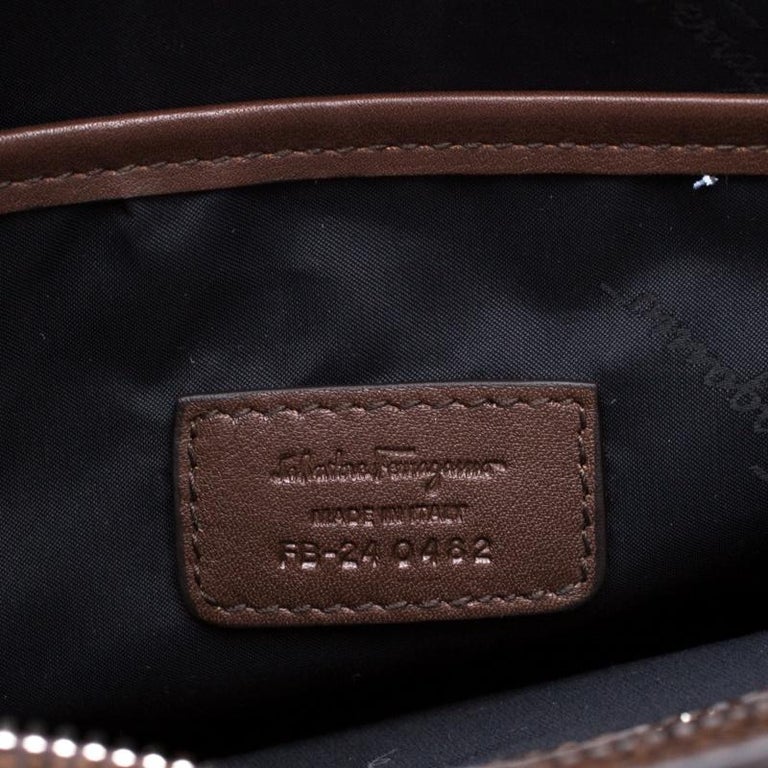 Salvatore Ferragamo Brown Leather Messenger Bag For Sale at 1stdibs
