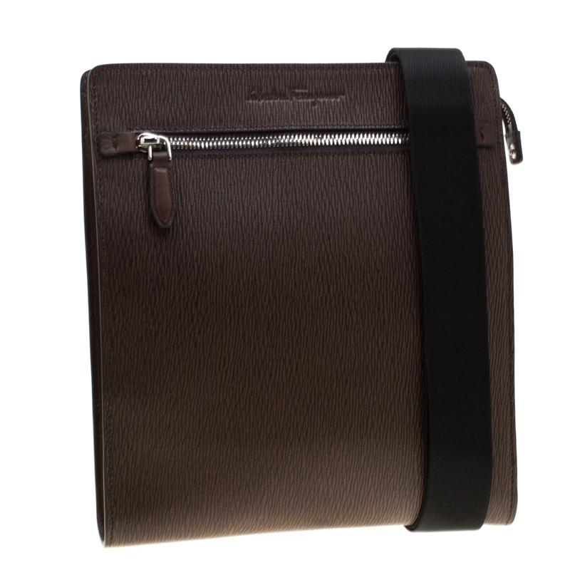 Men's Salvatore Ferragamo Brown Leather Messenger Bag
