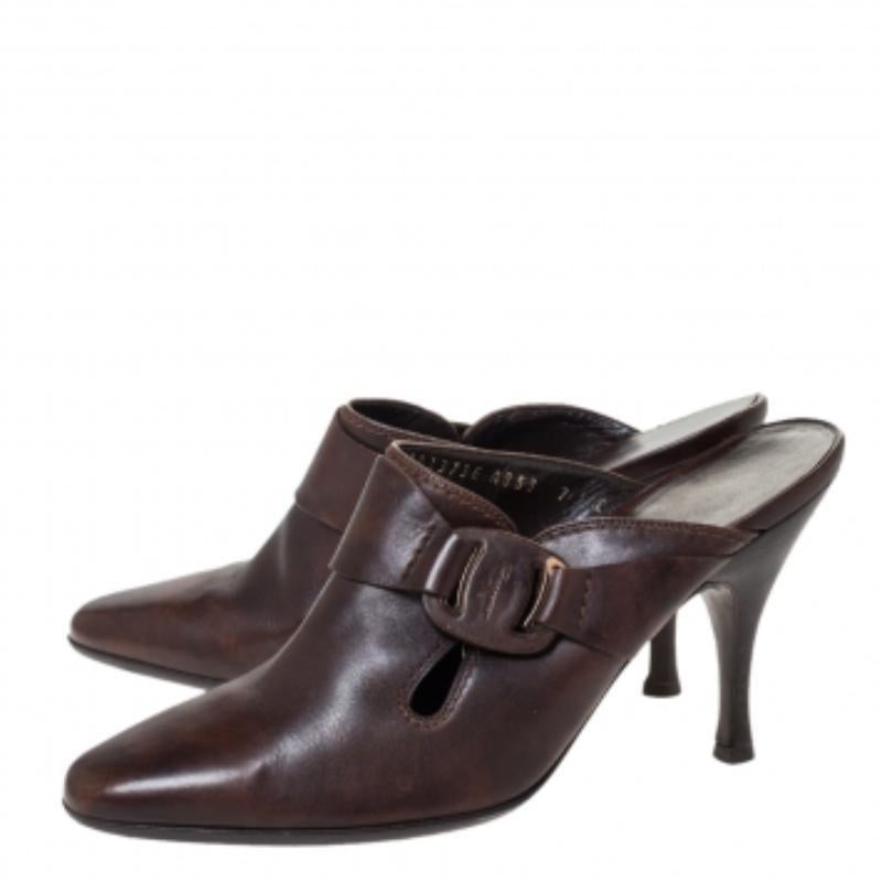 Noir Salvatore Ferragamo Mule en cuir Brown Taille 37.5 en vente