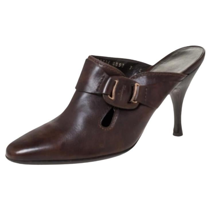 Salvatore Ferragamo Mule en cuir Brown Taille 37.5 en vente