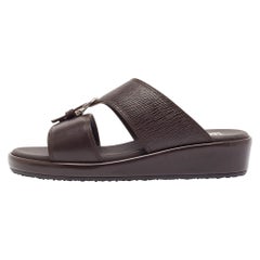 Salvatore Ferragamo Brown Leather Murray Flat Sandals Size 41