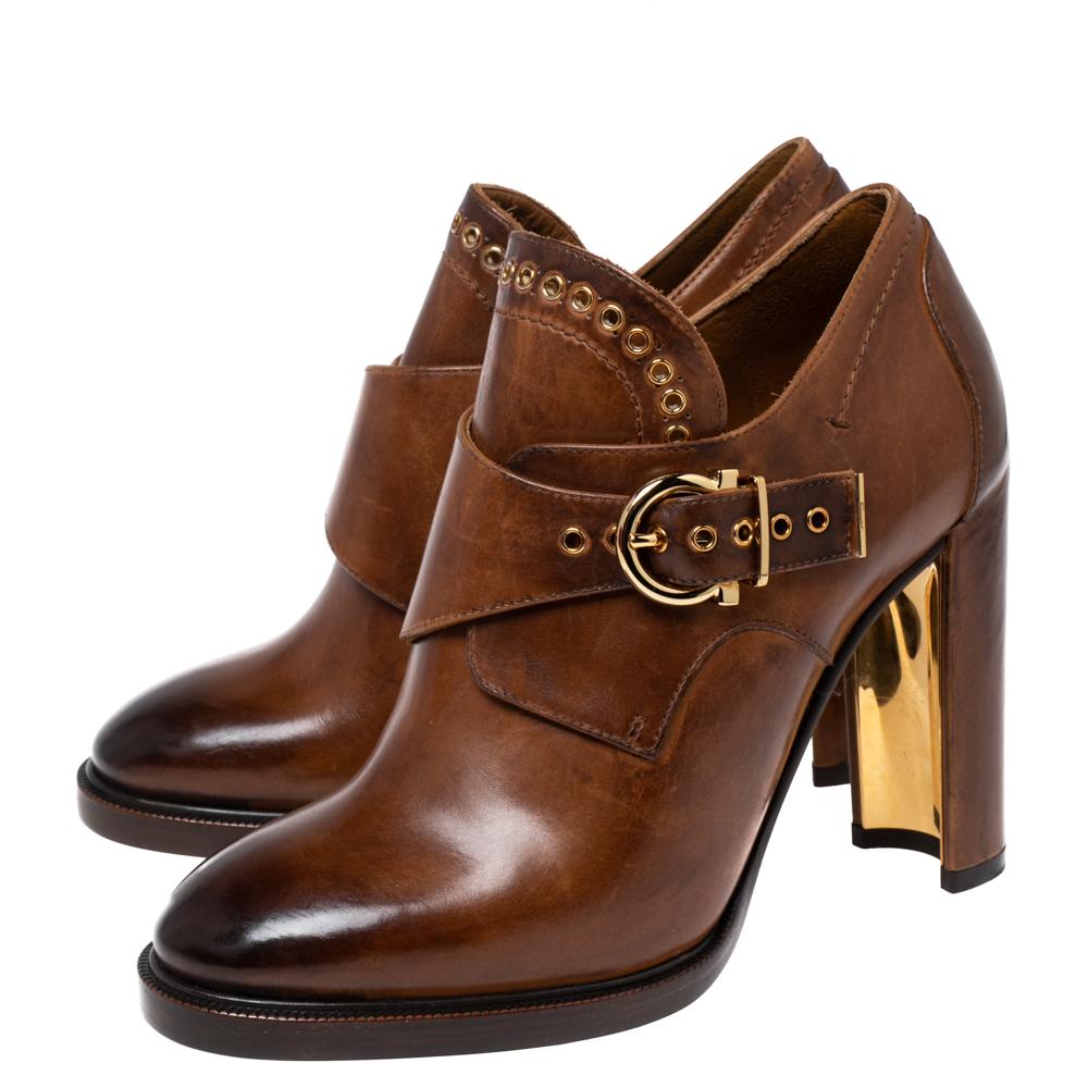Salvatore Ferragamo Brown Leather Narcis Ankle Boots Size 39 3