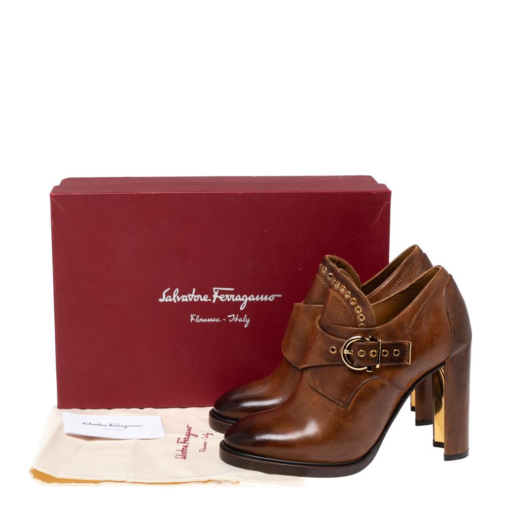 Salvatore Ferragamo Brown Leather Narcis Ankle Boots Size 39 4