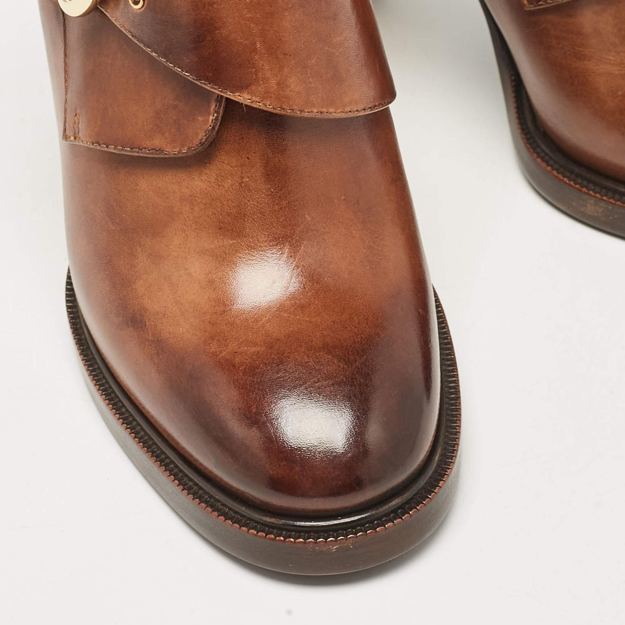 Salvatore Ferragamo Brown Leather Nevers Ankle Booties Size 39 For Sale 3