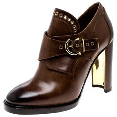 Salvatore Ferragamo Brown Leather Nevers Buckle Detail Boots Size 39