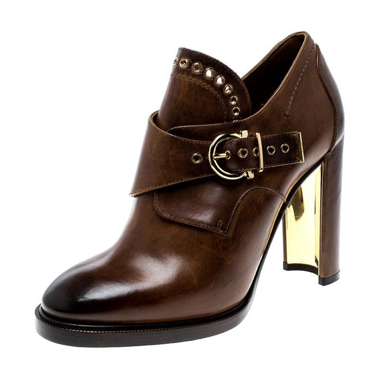 Salvatore Ferragamo Brown Leather Nevers Buckle Detail Boots Size 39 ...
