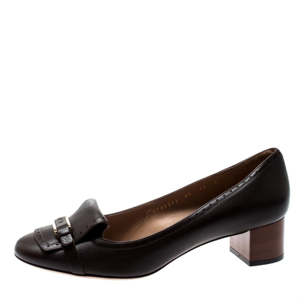 Women's Salvatore Ferragamo Brown Leather Ninu Loafer Pumps Size 40.5