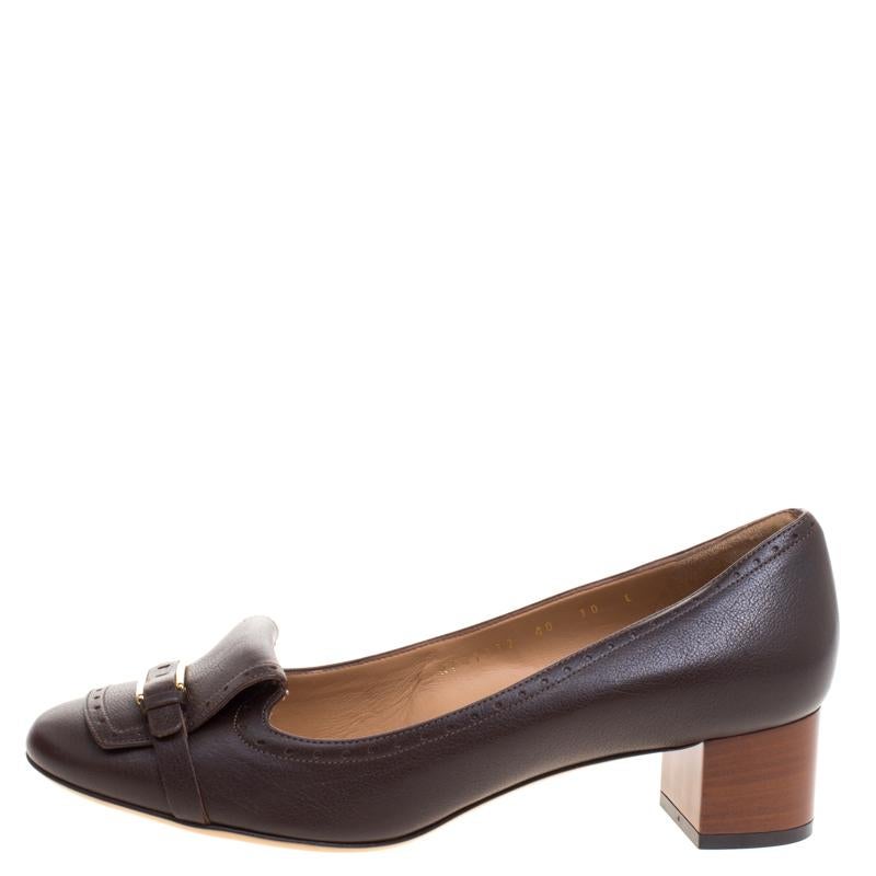 Women's Salvatore Ferragamo Brown Leather Ninu Pumps Size 40.5