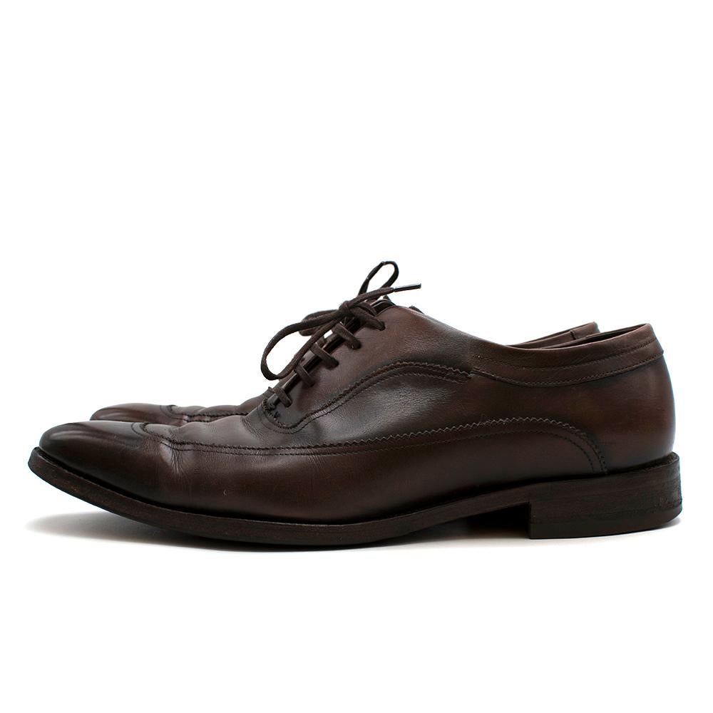 Salvatore Ferragamo Brown Leather Oxford Lace-Up Shoes - SIze US 9 In Excellent Condition For Sale In London, GB