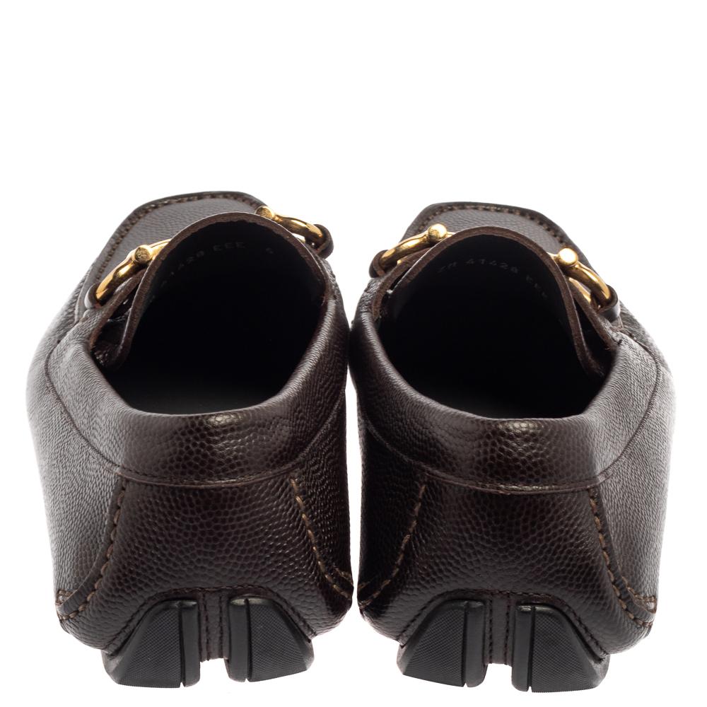 Black Salvatore Ferragamo Brown Leather Parigi Gancini Slip On Loafers Size 40