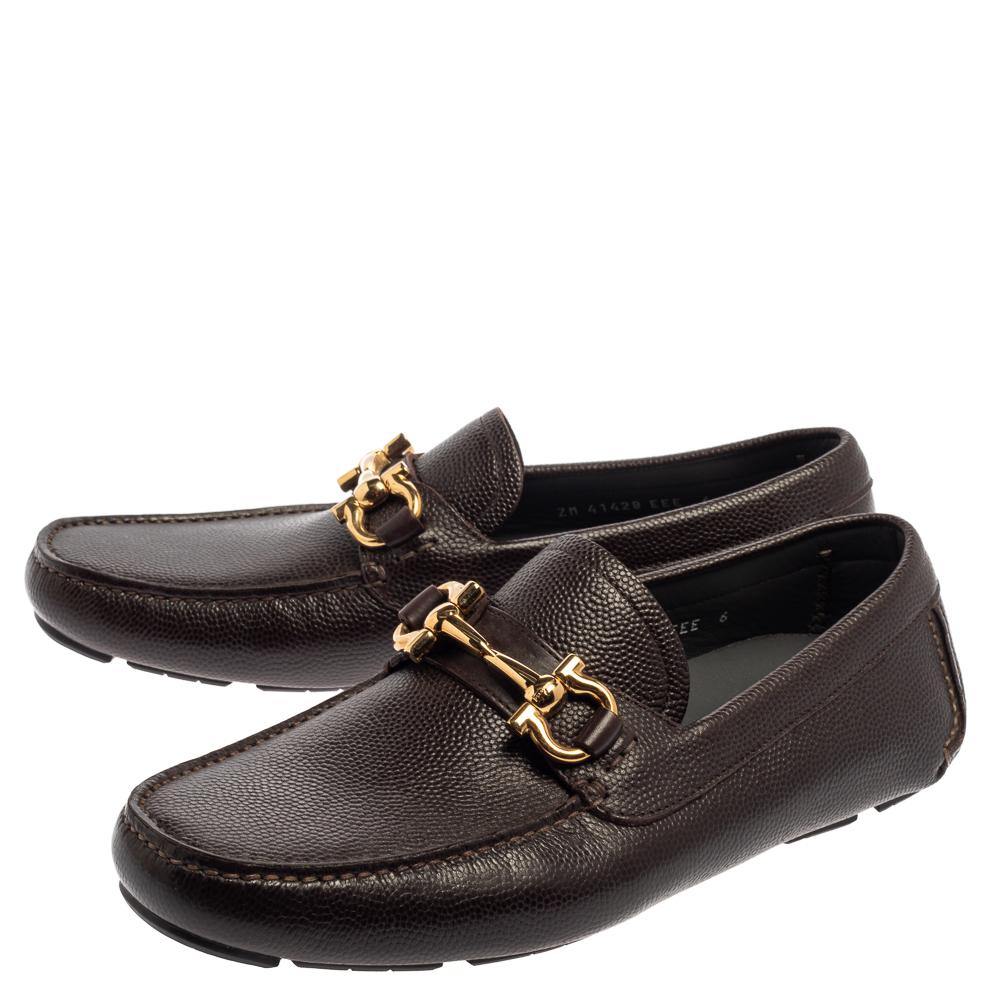 Salvatore Ferragamo Brown Leather Parigi Gancini Slip On Loafers Size 40 2