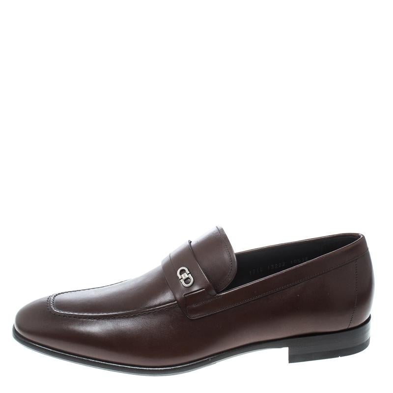 Black Salvatore Ferragamo Brown Leather Paros Loafers Size 44.5