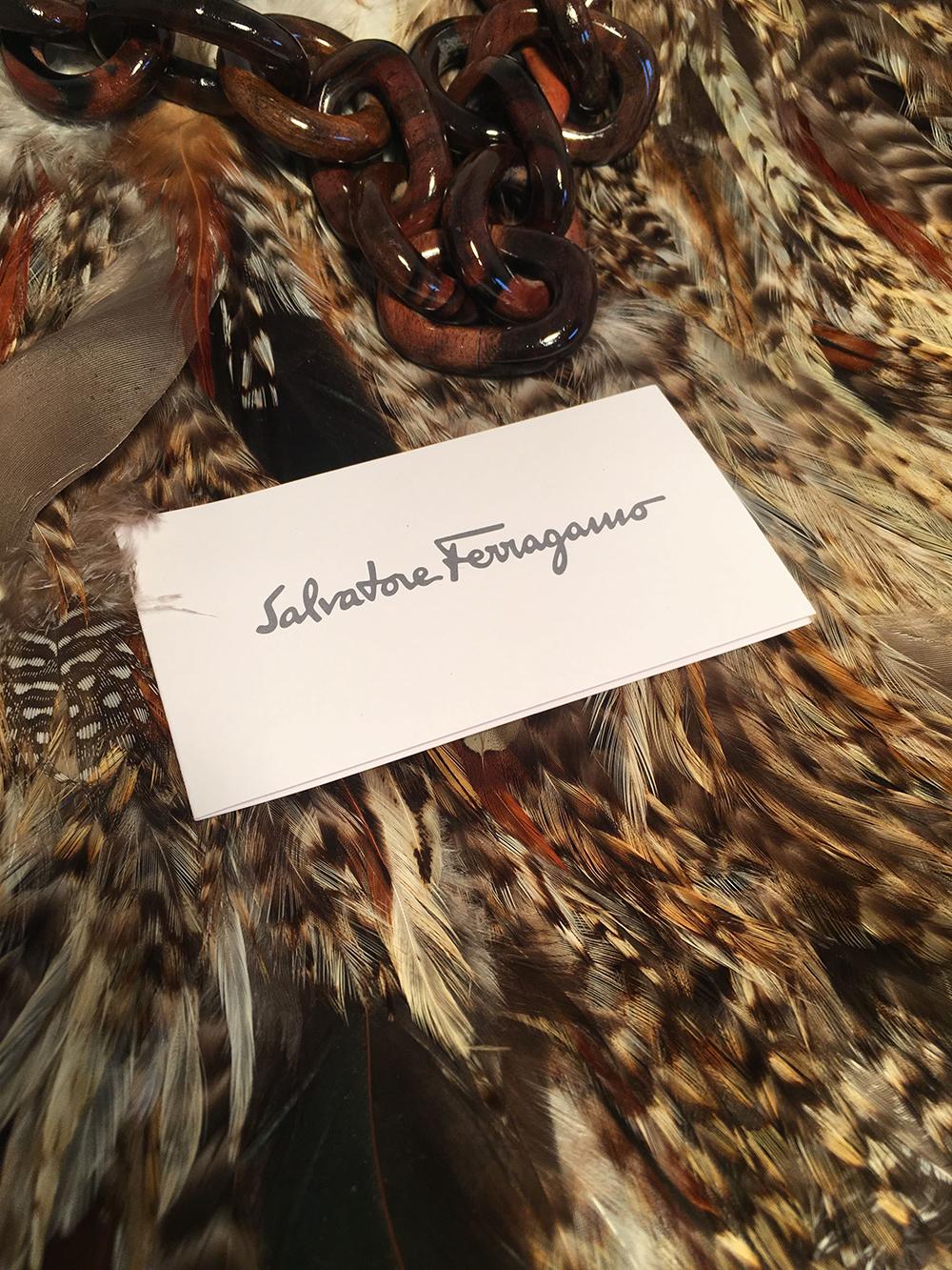 Salvatore Ferragamo Brown Leather Pheasant Feather Shoulder Bag Tote 2