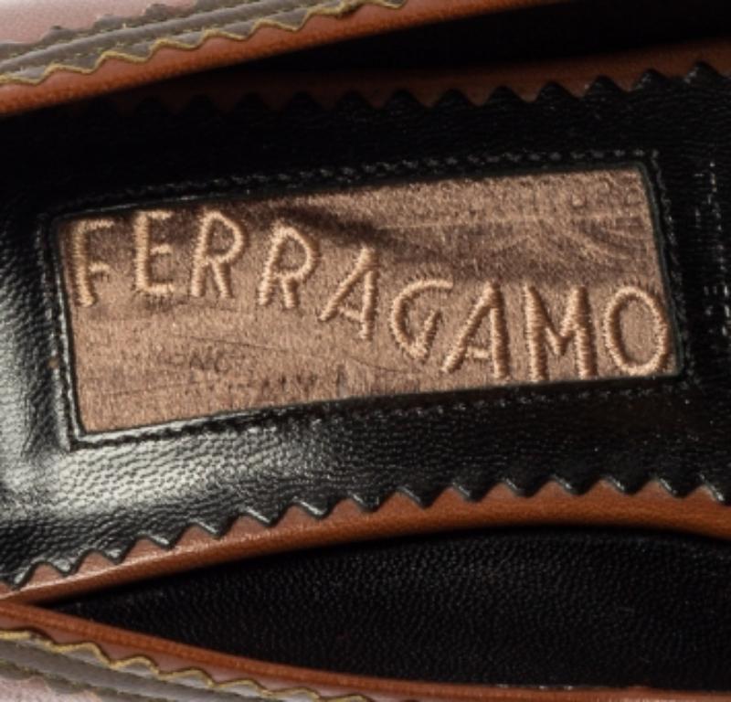Salvatore Ferragamo - Décolleté con plateau in pelle marrone misura 39 in vendita 1