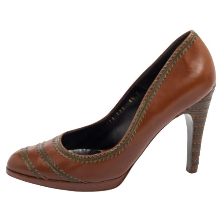 Salvatore Ferragamo - Décolleté con plateau in pelle marrone misura 39