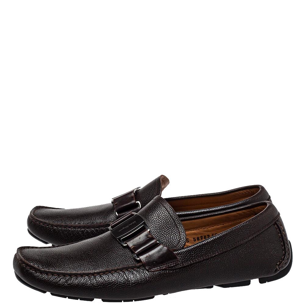 Black Salvatore Ferragamo Brown Leather Slip On Loafers Size 42