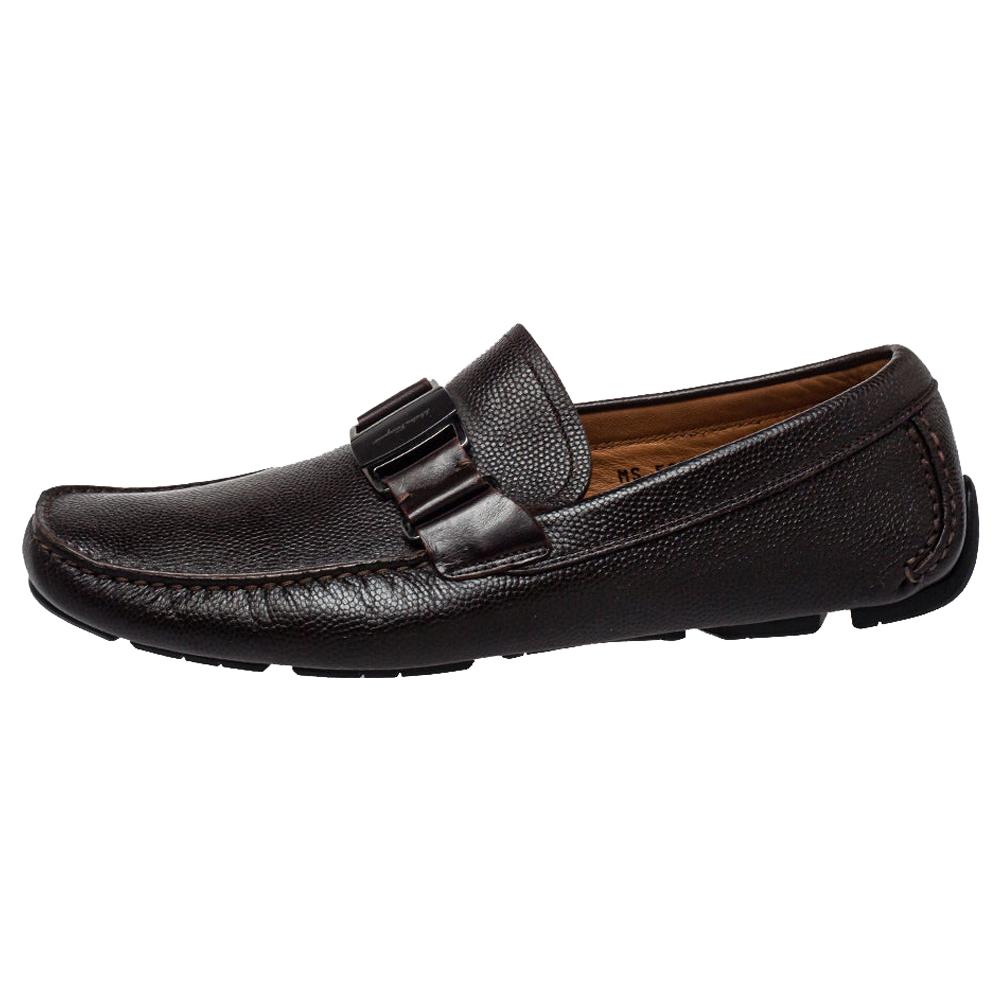 Salvatore Ferragamo Brown Leather Slip On Loafers Size 42