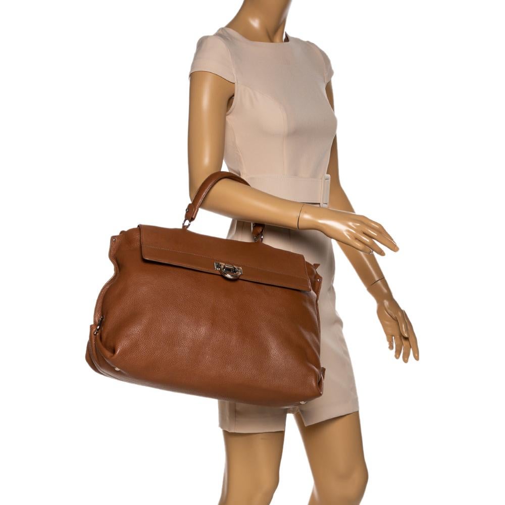 Salvatore Ferragamo Brown Leather Sofia Satchel In Good Condition In Dubai, Al Qouz 2