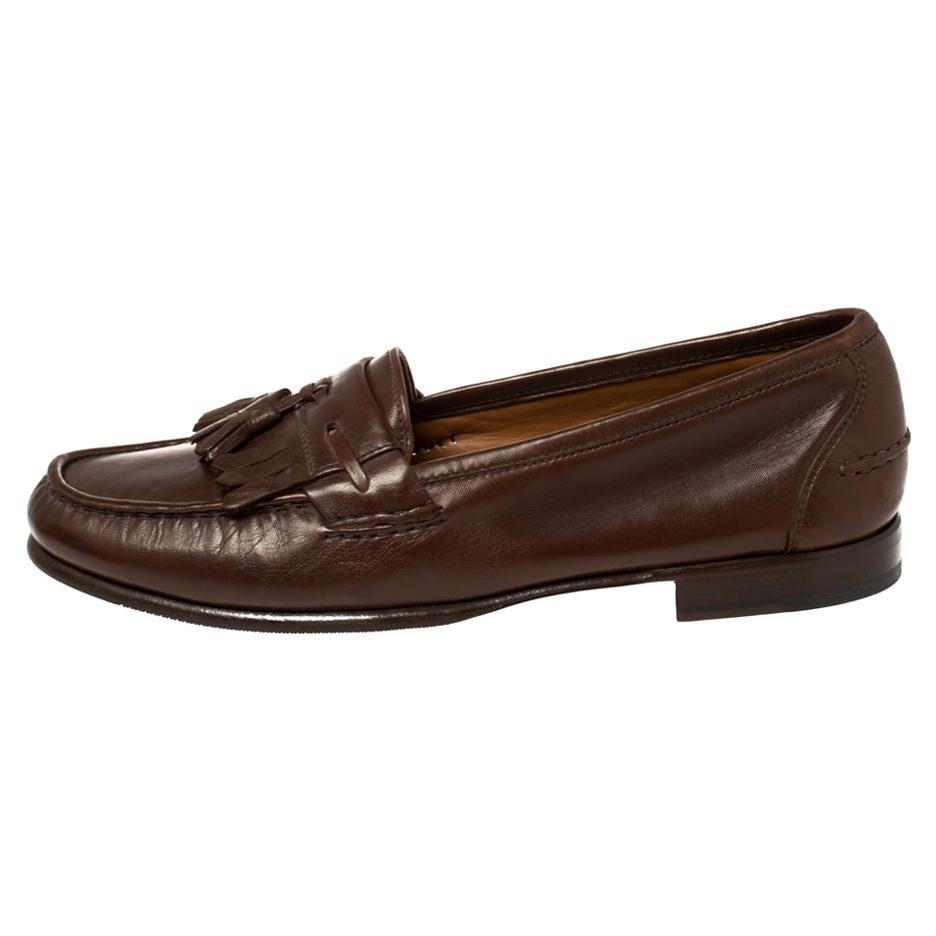 Salvatore Ferragamo Brown Leather Tassel Fringe Loafers Size 43.5