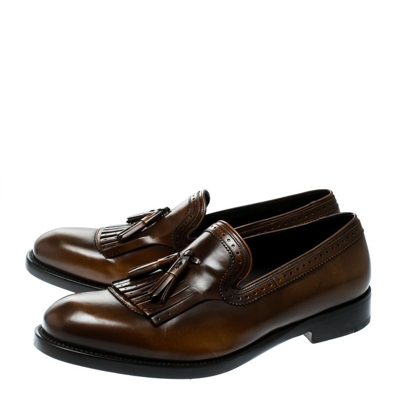 Salvatore Ferragamo Brown Leather Tassel Loafers Size 43.5 In Good Condition In Dubai, Al Qouz 2