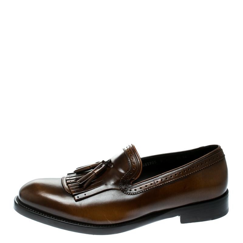 Men's Salvatore Ferragamo Brown Leather Tassel Loafers Size 43.5
