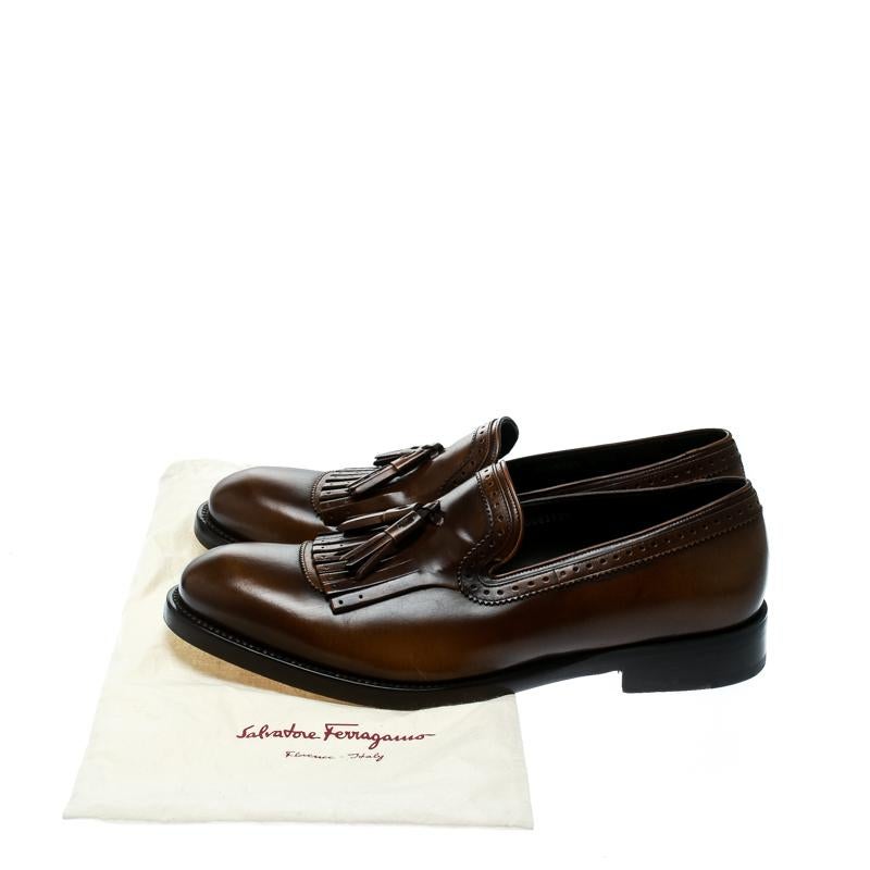 Salvatore Ferragamo Brown Leather Tassel Loafers Size 43.5 2