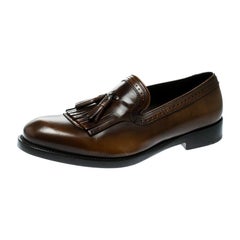 Salvatore Ferragamo Brown Leather Tassel Loafers Size 43.5