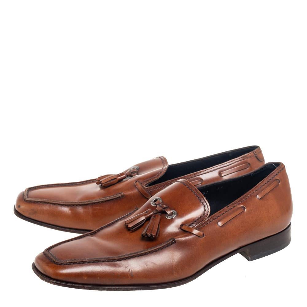 Men's Salvatore Ferragamo Brown Leather Tassel Slip On Loafers Size 42 For Sale