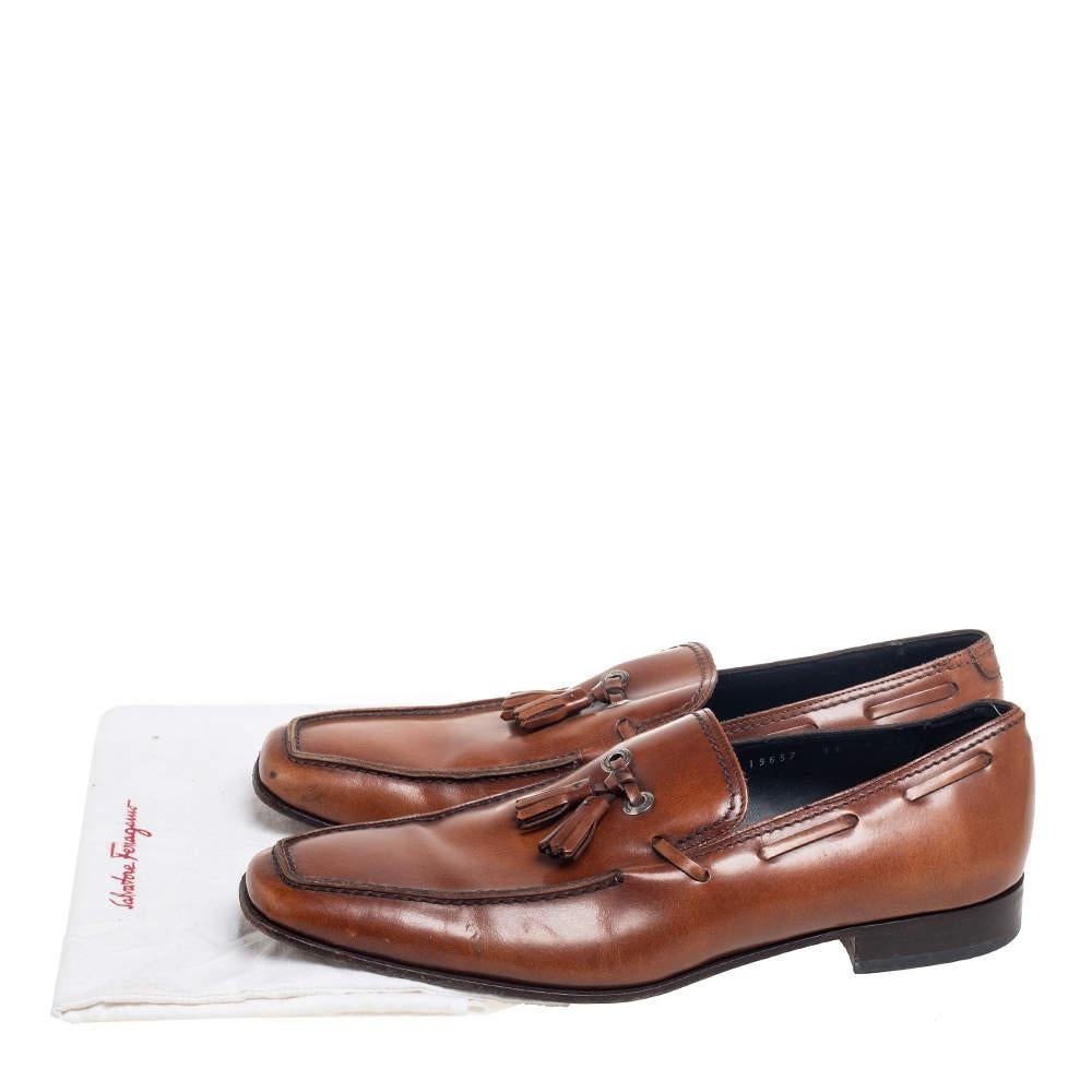Salvatore Ferragamo Brown Leather Tassel Slip On Loafers Size 42 For Sale 1