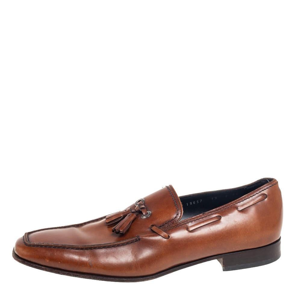 Salvatore Ferragamo Brown Leather Tassel Slip On Loafers Size 42 For Sale 2