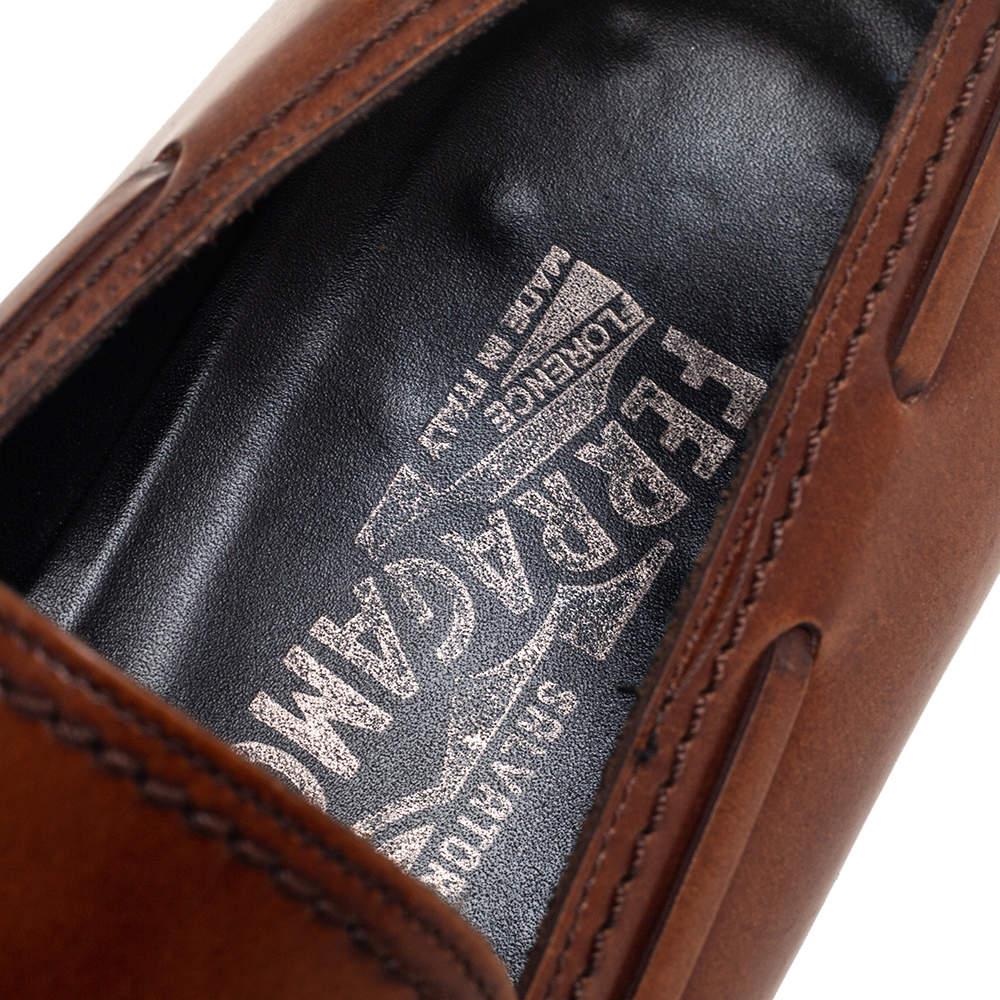 Salvatore Ferragamo Brown Leather Tassel Slip On Loafers Size 42 For Sale 4