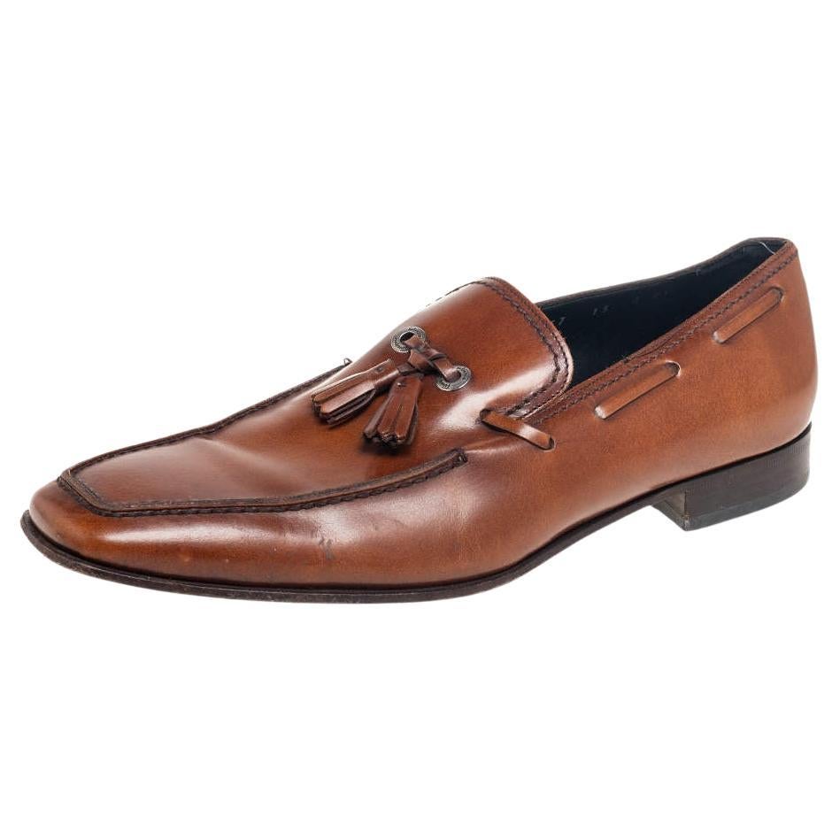 Salvatore Ferragamo Brown Leather Tassel Slip On Loafers Size 42 For Sale