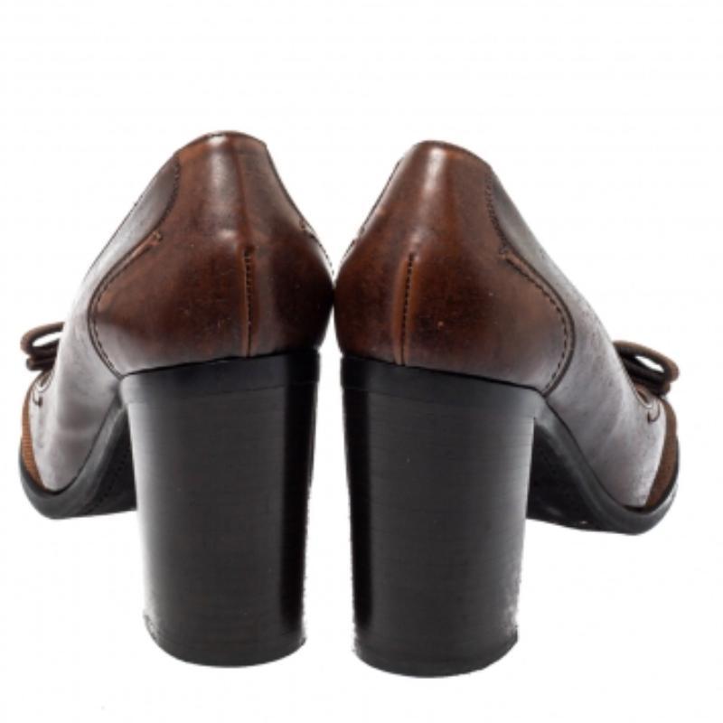 Salvatore Ferragamo Brown Leather Vara Bow Block Heels Pumps Size 38 For Sale 1