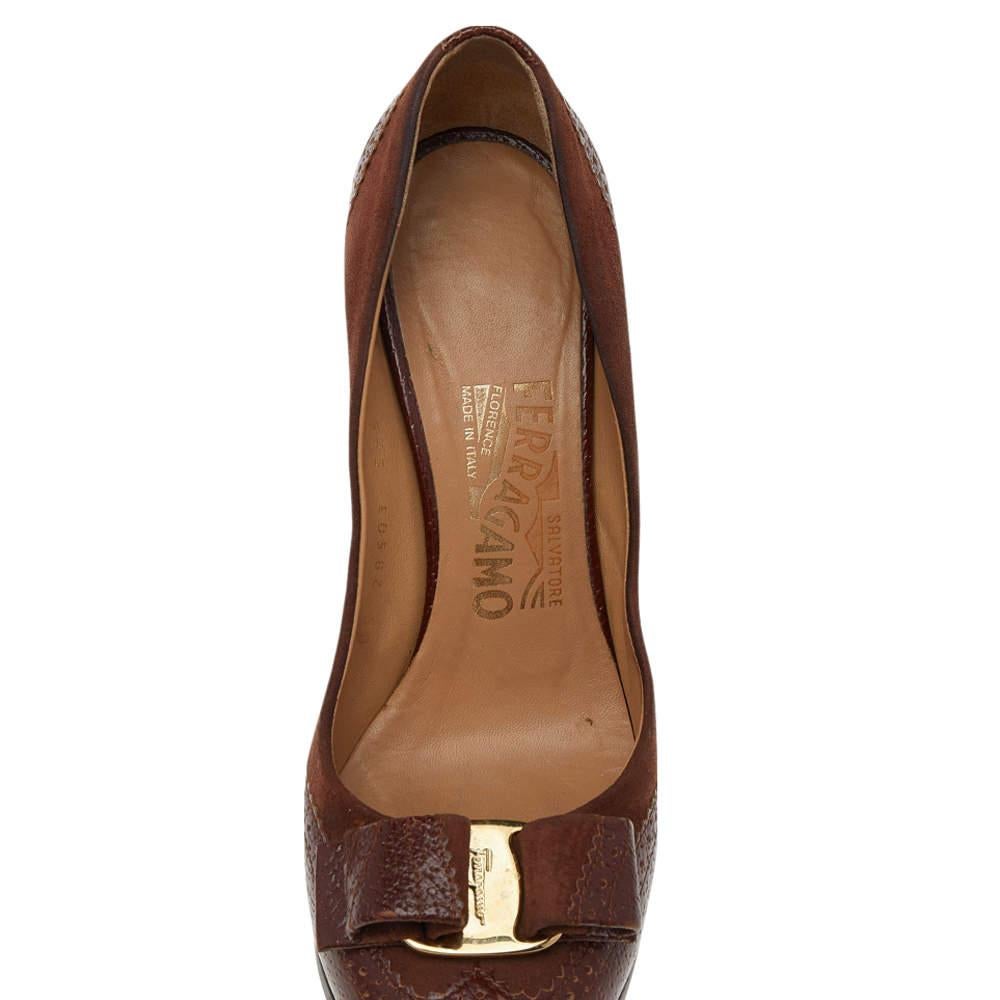 Salvatore Ferragamo Brown Leather Vara Bow Pumps Size 36 3
