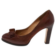 Salvatore Ferragamo Brown Leather Vara Bow Pumps Size 36
